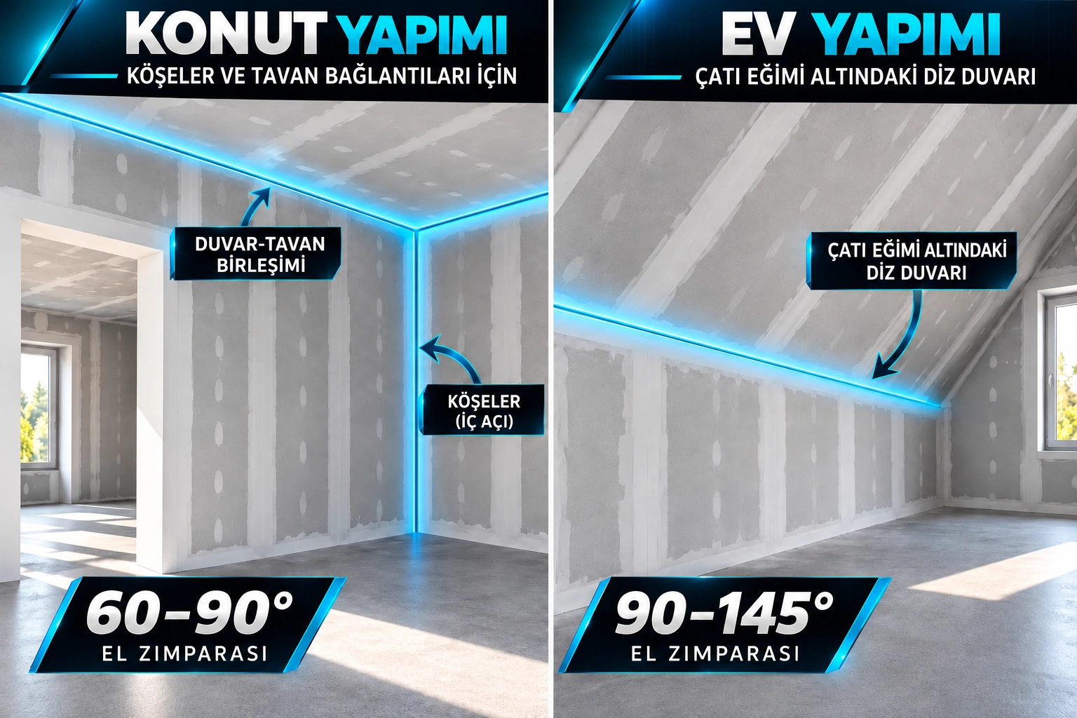 Konut ve ev yapımında köşe ve birleşim alanlarını gösteren bilgilendirme görseli; ürün fotoğrafı değildir.